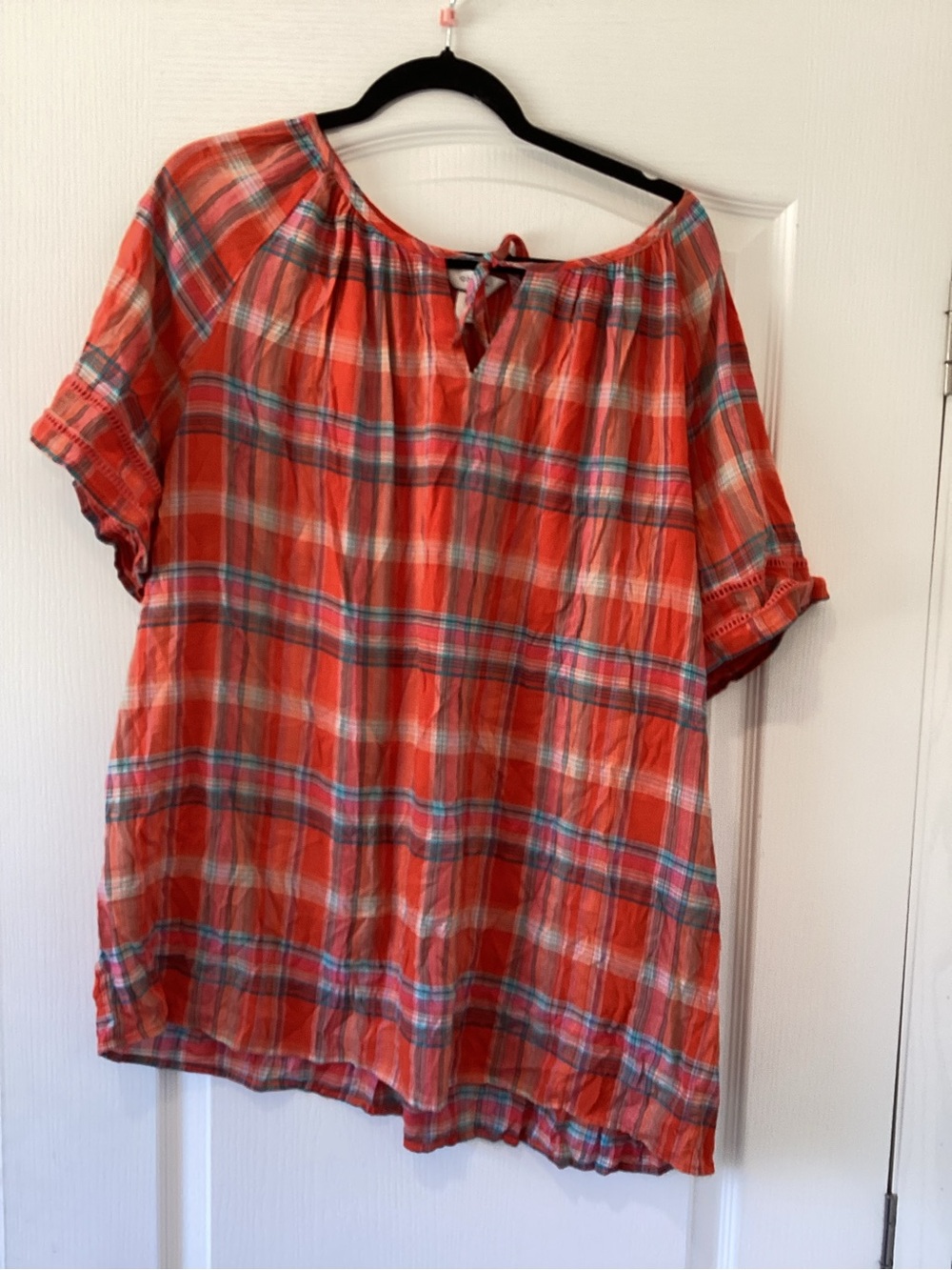 CJ Banks Plaid Peasant Blouse 2XL EUC
